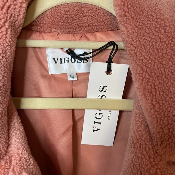 VIGOSS Blush Sherpa Faux Fur Moto Jacket M Medium - Picture 12 of 12